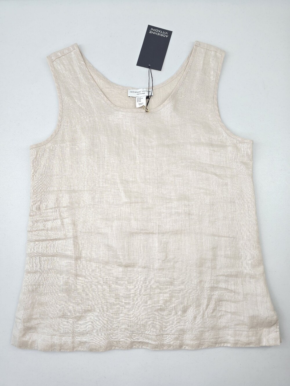 Adrienne Vittadini 100% Linen Champagne Shimmer Shell Tank Top XS